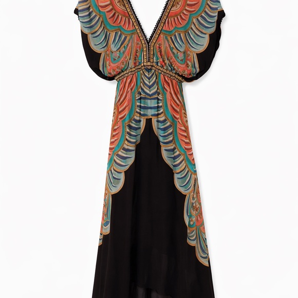 FARM Rio Dresses & Skirts - Farm Rio Boho Maxi Dress XS Colorful Print Deep V Empire Waist Flowy Festival